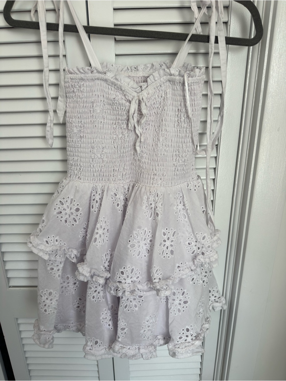 Altar'd State white eyelet tiered smocked mini dress